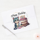 Cute Cat Happy Birthday Vierkante Sticker (Envelop)