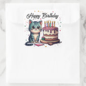 Cute Cat Happy Birthday Vierkante Sticker (Tas)