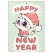 cute cat  happy new year clipboard klembord (Achterkant)