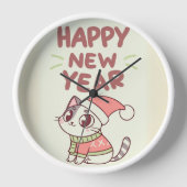 cute cat happy new year clock (Voorkant)