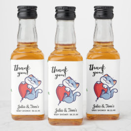 Cute Cat Hartelijk dank Baby shower Liquor Fleslab Likeurfles Etiket