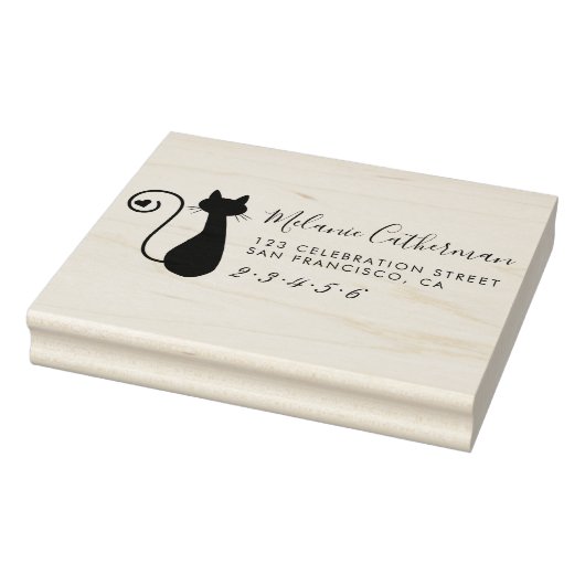 Cute Cat & Heart | Aangepast naam en retouradres Rubberstempel (Stempel)