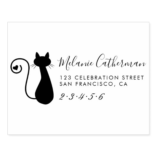 Cute Cat & Heart | Aangepast naam en retouradres Rubberstempel (Afrduk)