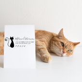 Cute Cat & Heart | Aangepast naam en retouradres Rubberstempel