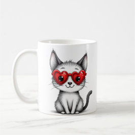 Cute Cat Heart Glasses Coffee Mug Koffiemok