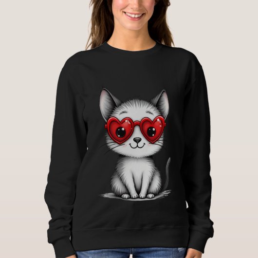 Cute Cat Heart Glasses Sweatshirt (Voorkant)