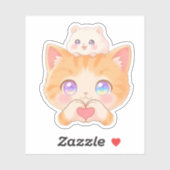 Cute Cat Heart Hands with Hamster on Head Sticker (Vel)