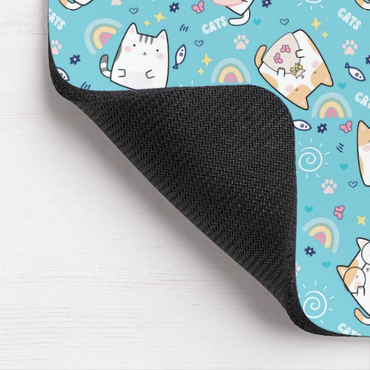 Cute Cat Heart Light Blue Muismat (Hoek)