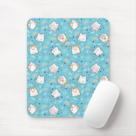 Cute Cat Heart Light Blue Muismat (Met muis)
