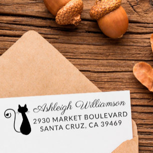Cute Cat & Heart Name Script Return Address Rubberstempel