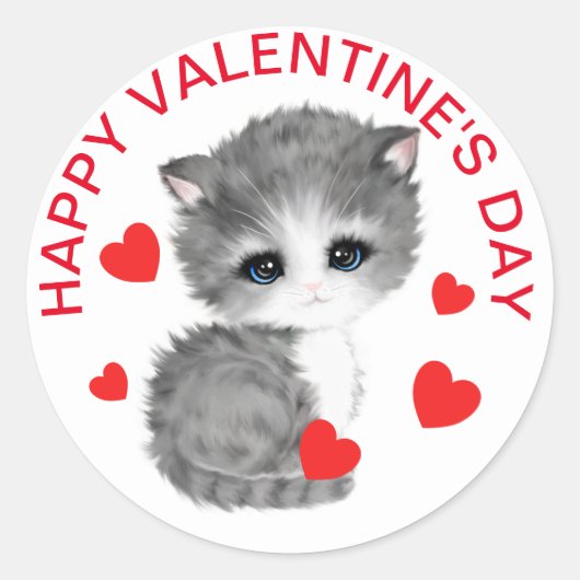 Cute Cat Heart Valentijnsdag Sticker (Voorkant)