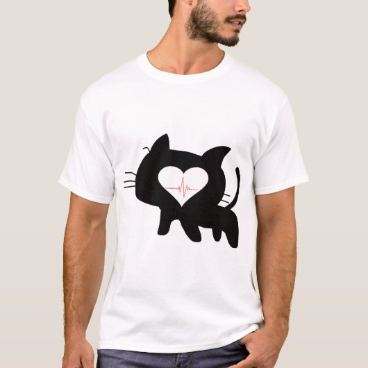 Cute Cat Heartbeat Minimalist Black Cat Love T-shirt (Voorkant)