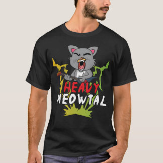 Cute Cat Heavy Meow Metal Music Lover Guitar funny T-shirt