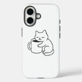 Cute Cat Holding Coffee Minimal iPhone 16 Case (Achterkant)