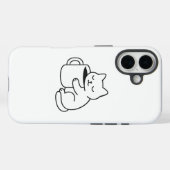 Cute Cat Holding Coffee Minimal iPhone 16 Case (Achterkant (horizontaal))