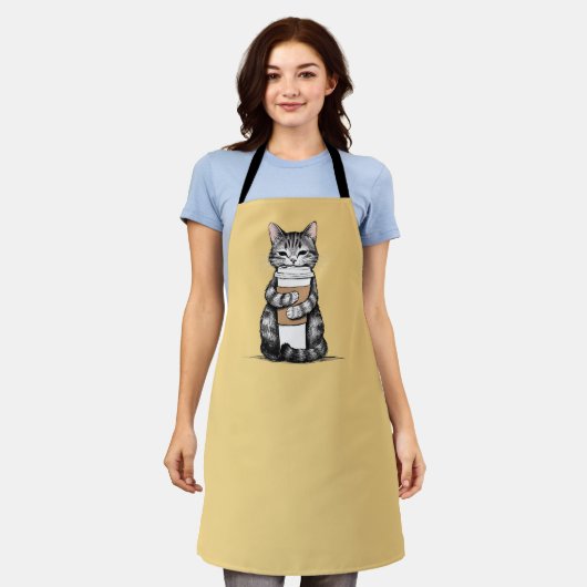 Cute Cat Holding Coffee Schort (Gedragen)