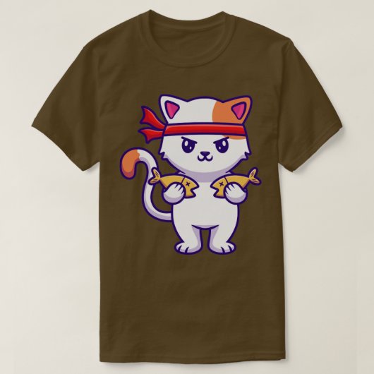 Cute Cat Holding Fish 1 T-shirt (Design voorkant)