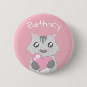 Cute Cat Holding roze hart Aangepaste Kinderen Ronde Button 5,7 Cm