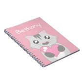 Cute Cat Holding roze hart gepersonaliseerd Notitieboek (Rechterzijde)