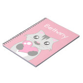 Cute Cat Holding roze hart gepersonaliseerd Notitieboek (Linkerzijde)