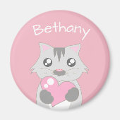 Cute Cat Holding roze hart Magneet (Voorkant)