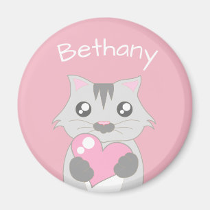 Cute Cat Holding roze hart Magneet