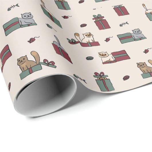 Cute Cat Holiday Wrapping Paper Cadeaupapier (Rol Hoek)