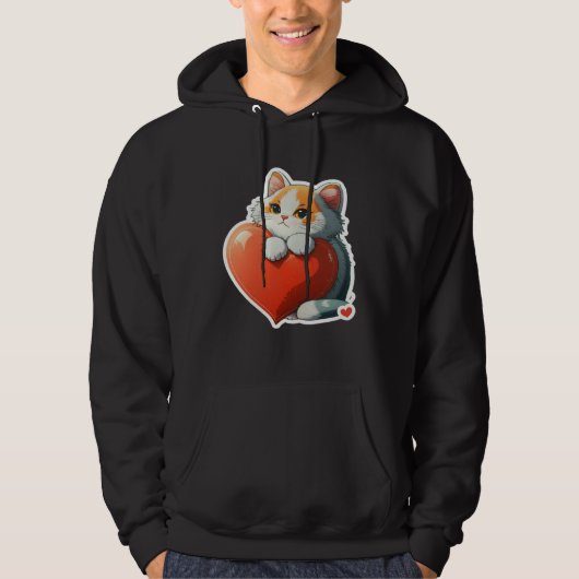 Cute Cat Hugging Red Heart for Kitten  and Cats ow Hoodie (Voorkant)