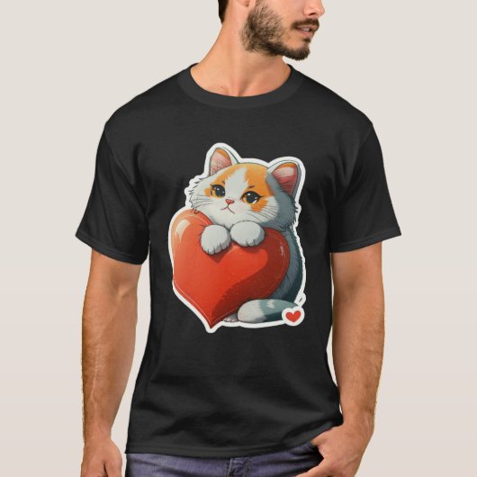 Cute Cat Hugging Red Heart for Kitten  and Cats ow T-shirt (Voorkant)
