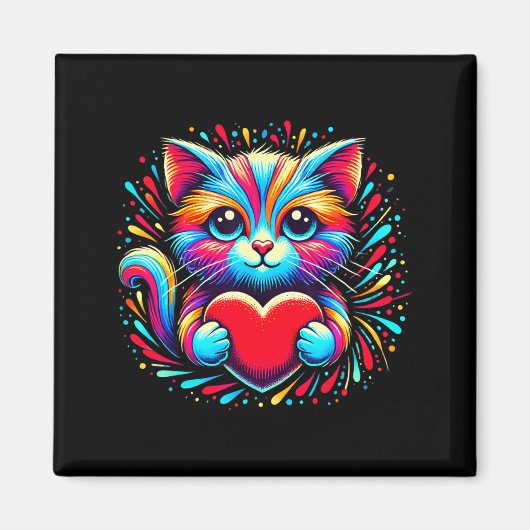Cute Cat Hugging Valentine Heart Kitty Love Cat Ki Magneet (Voorkant)