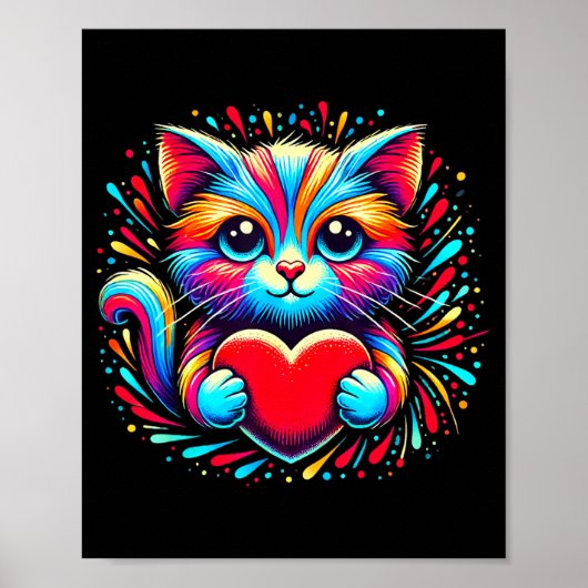 Cute Cat Hugging Valentine Heart Kitty Love Cat Ki Poster (Voorkant)