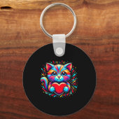 Cute Cat Hugging Valentine Heart Kitty Love Cat Ki Sleutelhanger (Voorkant)