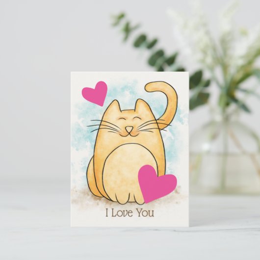 Cute Cat I Love You Height Briefkaart (Staand voorkant)
