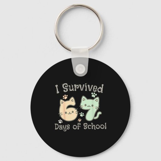 Cute Cat I Survived 67 Days Of School Teachers Stu Sleutelhanger (Voorkant)