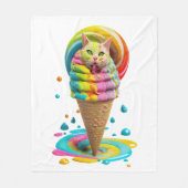 Cute Cat Ice Cream Cone Colorful Sierkussen Fleece Deken (Voorkant)