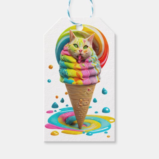 Cute Cat Ice Cream Cone kleurful Cadeaulabel (Voorkant)