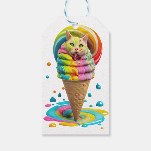 Cute Cat Ice Cream Cone kleurful Cadeaulabel (Achterkant)
