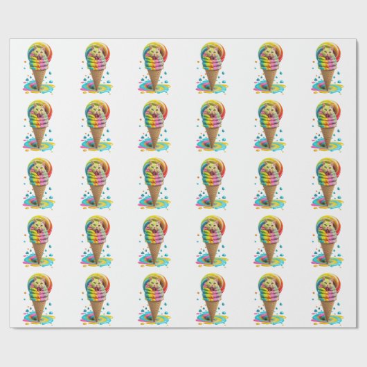 Cute Cat Ice Cream Cone kleurful Cadeaupapier (Vlak)