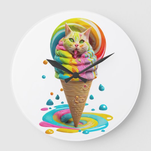 Cute Cat Ice Cream Cone kleurful Grote Klok (Voorkant)