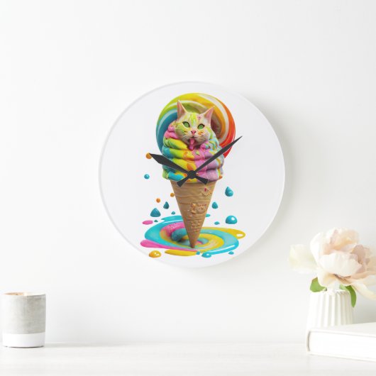 Cute Cat Ice Cream Cone kleurful Grote Klok (Huis)
