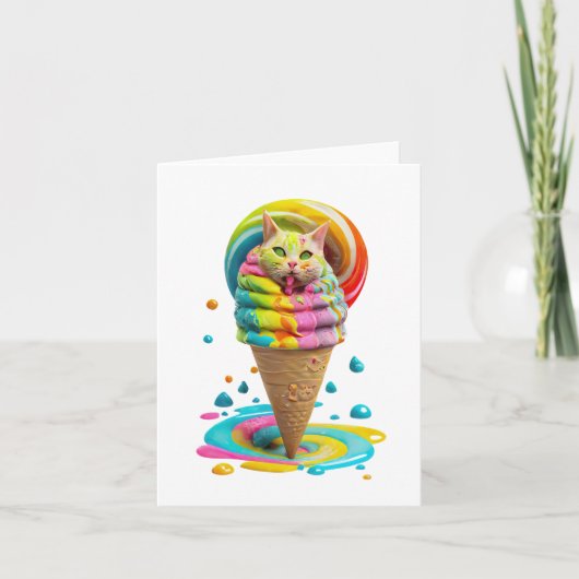 Cute Cat Ice Cream Cone kleurful Kaart (Voorkant)