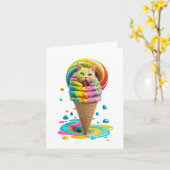 Cute Cat Ice Cream Cone kleurful Kaart (Gele Bloem)