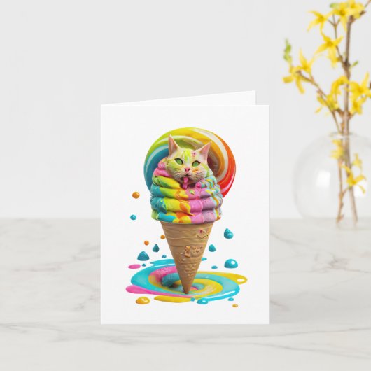Cute Cat Ice Cream Cone kleurful Kaart (Gele Bloem)