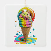 Cute Cat Ice Cream Cone kleurful Keramisch Ornament (Achterkant)