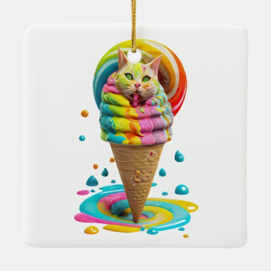 Cute Cat Ice Cream Cone kleurful Keramisch Ornament (Achterkant)