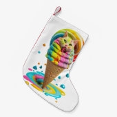 Cute Cat Ice Cream Cone kleurful Kleine Kerstsok (Voorkant (Hangend))