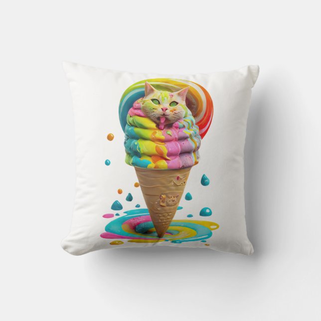 Cute Cat Ice Cream Cone kleurful Kussen (Voorkant)