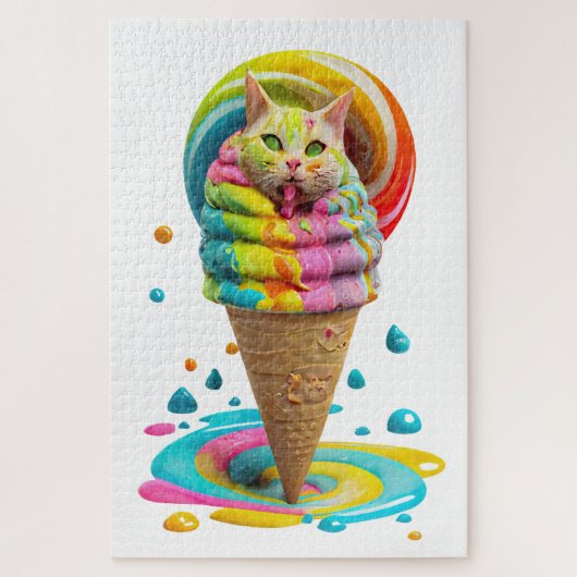 Cute Cat Ice Cream Cone kleurful Legpuzzel (Verticaal)