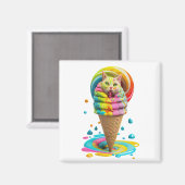 Cute Cat Ice Cream Cone kleurful Magneet (Voorkant / Achterkant)