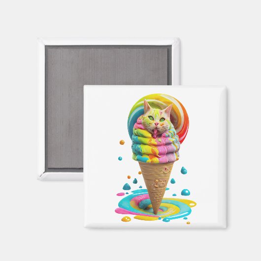 Cute Cat Ice Cream Cone kleurful Magneet (Voorkant / Achterkant)